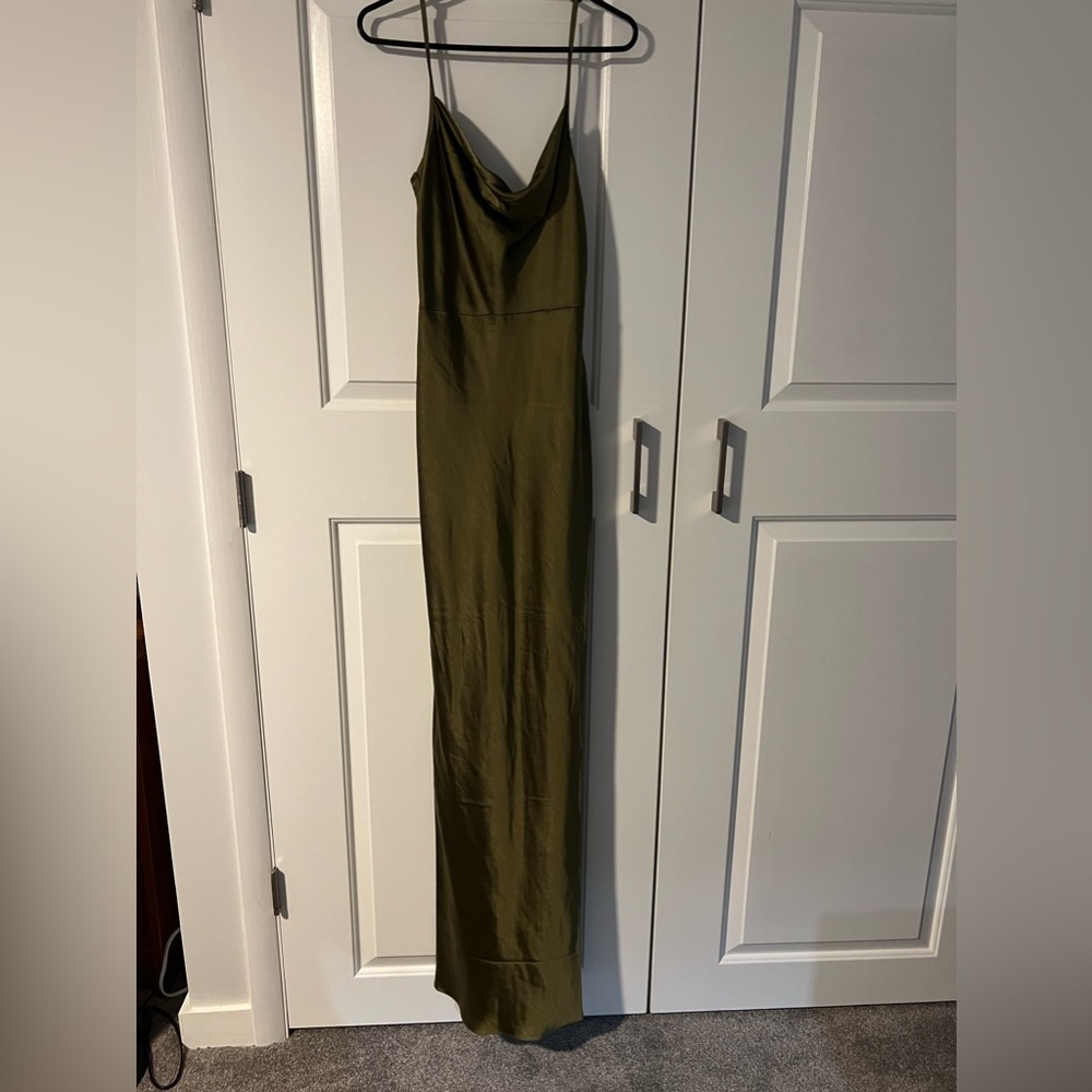 Military green lavish bride cowl neck dress. New with tags. US Side 4, small